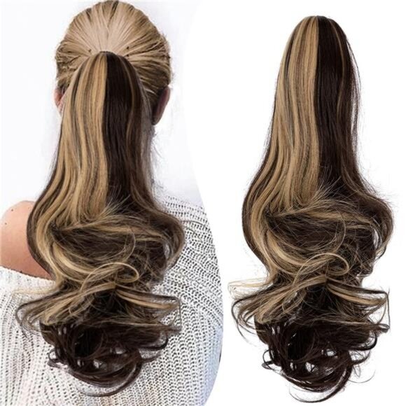 Claw Clip Ponytail Extension 18" Wavy Blonde x Brown